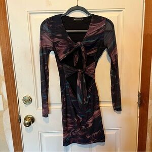 PrettyLittleThing Swirl Long Sleeve Mini Dress